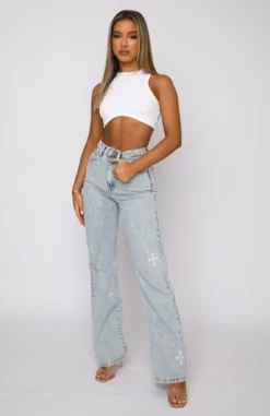 Escape Reality High Rise Straight Leg Jeans Washed Blue Print -LuxeFit Shop 04.11.21 008