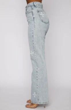Escape Reality High Rise Straight Leg Jeans Washed Blue Print -LuxeFit Shop 04.11.21 012