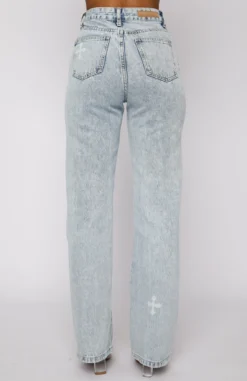 Escape Reality High Rise Straight Leg Jeans Washed Blue Print -LuxeFit Shop 04.11.21 014