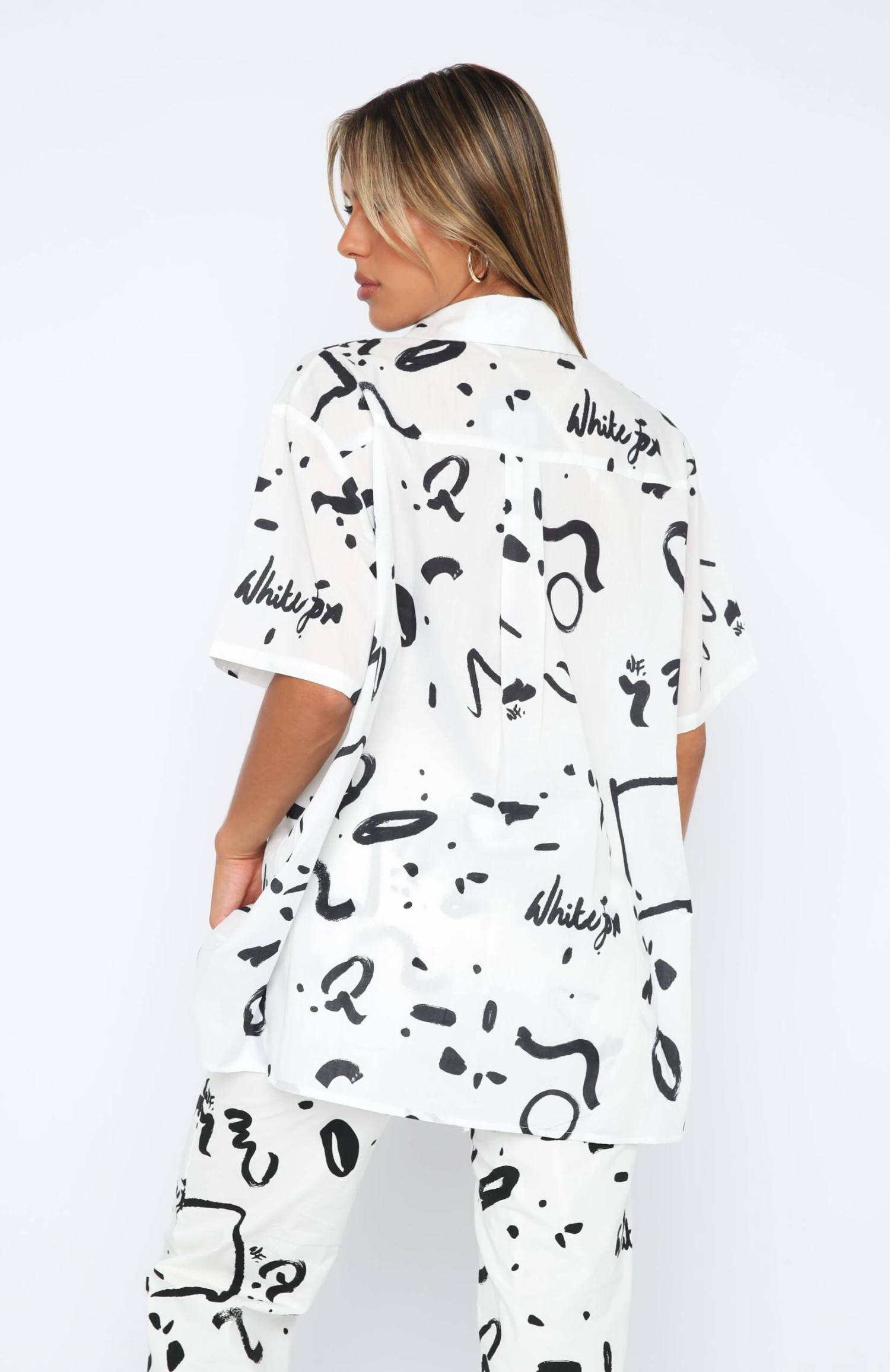 Cabo Cutie Button Up Shirt White Scribble 4 Cabo Cutie Button Up Shirt White Scribble - Image 4