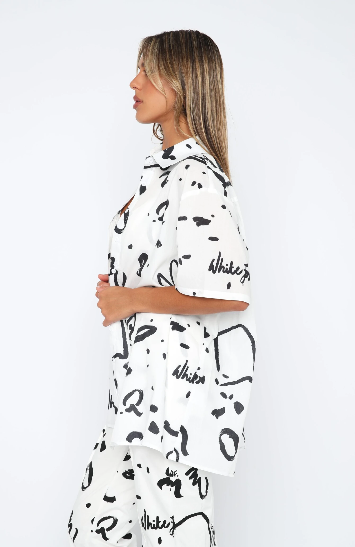 Cabo Cutie Button Up Shirt White Scribble 3 Cabo Cutie Button Up Shirt White Scribble - Image 3