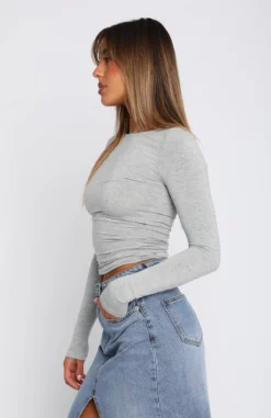 Only For Tonight Long Sleeve Top Grey Marle -LuxeFit Shop 05.04.2323543