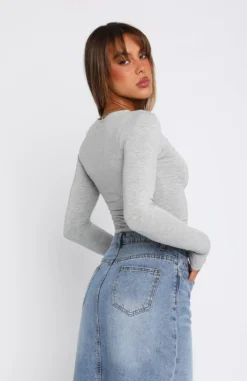 Only For Tonight Long Sleeve Top Grey Marle -LuxeFit Shop 05.04.2323546