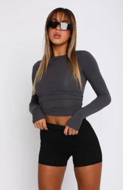 Only For Tonight Long Sleeve Top Charcoal -LuxeFit Shop 05.04.2323925