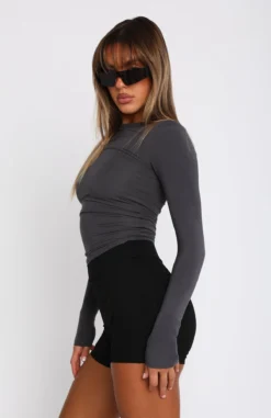 Only For Tonight Long Sleeve Top Charcoal -LuxeFit Shop 05.04.2323933