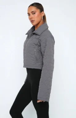 Too Distant Cropped Puffer Jacket Charcoal -LuxeFit Shop 11.05.2319188