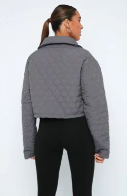 Too Distant Cropped Puffer Jacket Charcoal -LuxeFit Shop 11.05.2319190