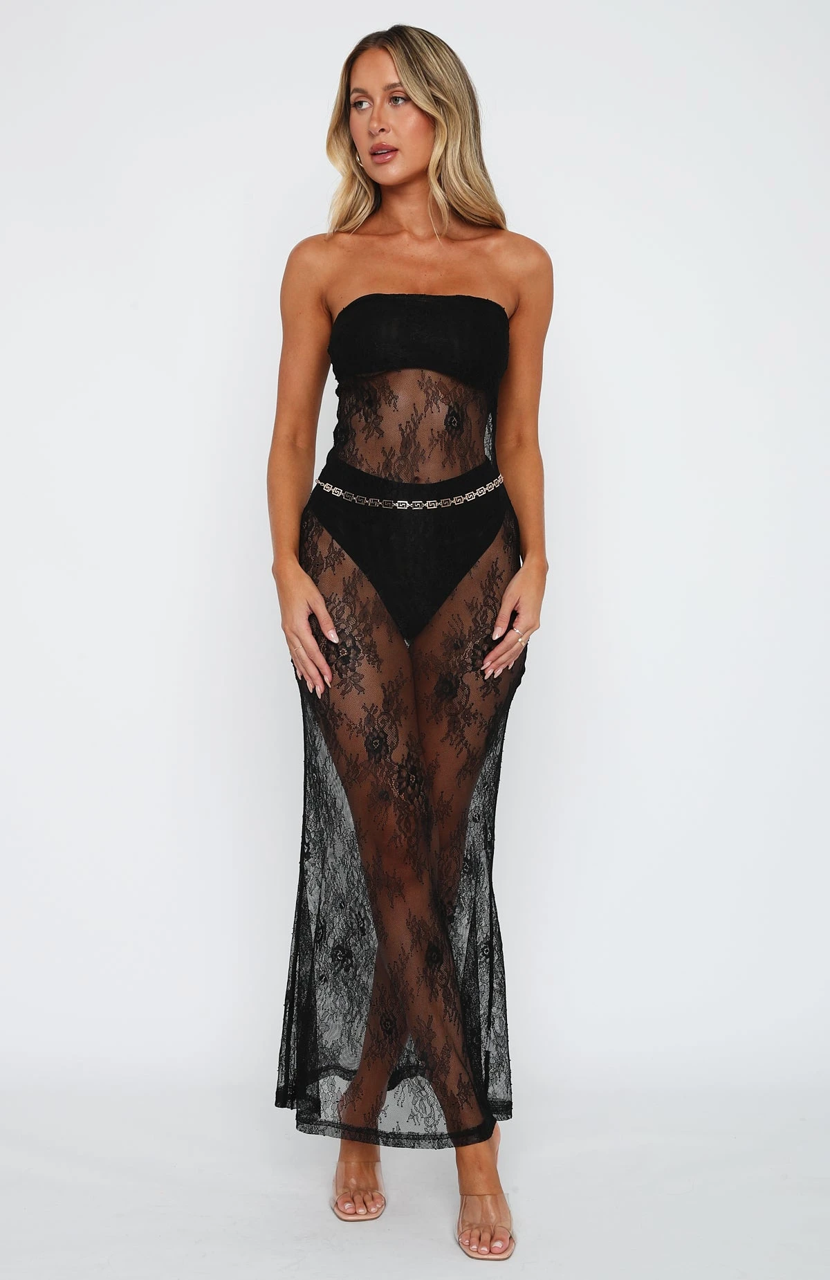 Someone Else Lace Strapless Maxi Dress Black 2 Someone Else Lace Strapless Maxi Dress Black - Image 2