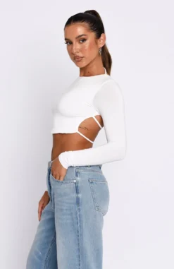Sort It Out Long Sleeve Crop White -LuxeFit Shop 19.01.231079