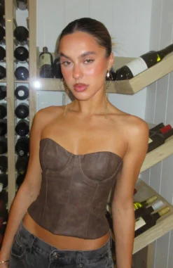 I'm Back Baby PU Bustier Chocolate