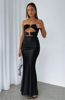 Deep Hearts Strapless Maxi Dress Black