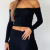 Emotional Long Sleeve Knitted Crop Black