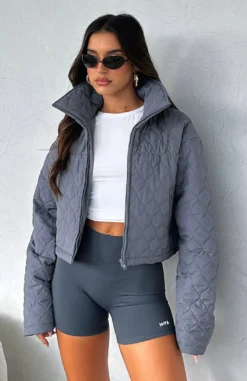 Too Distant Cropped Puffer Jacket Charcoal