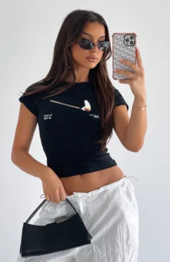 Running On Flames Baby Tee Black -LuxeFit Shop RUNNING ON FLAMES BABY TEE 0403423 02 scaled