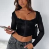 She's Magic Long Sleeve Lace Bustier Black