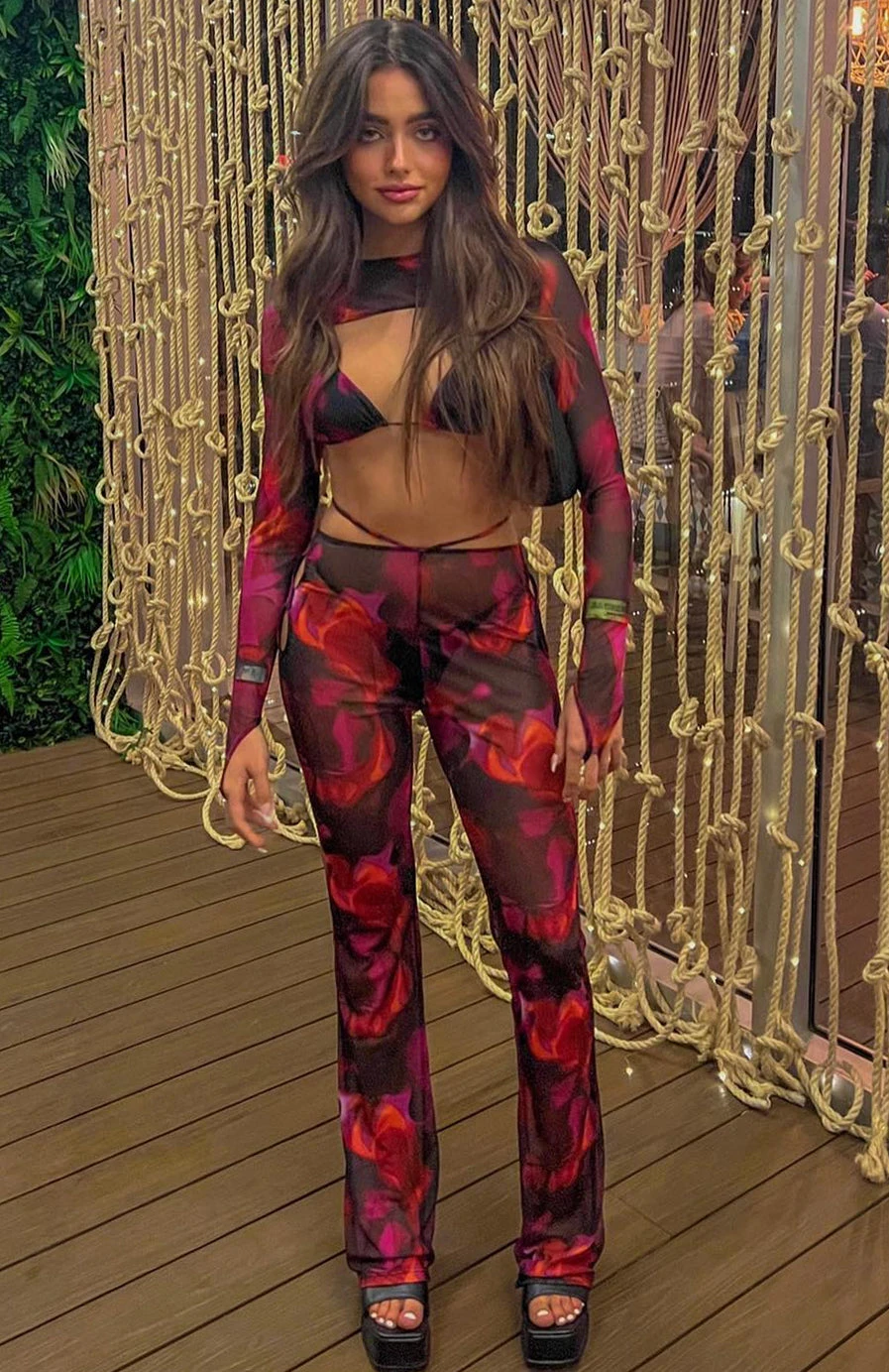 Rhythm Of The Night Pants Pink Flame Print 7 Rhythm Of The Night Pants Pink Flame Print - Image 7