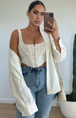 Out And About Cord Long Sleeve Shirt White -LuxeFit Shop arielle